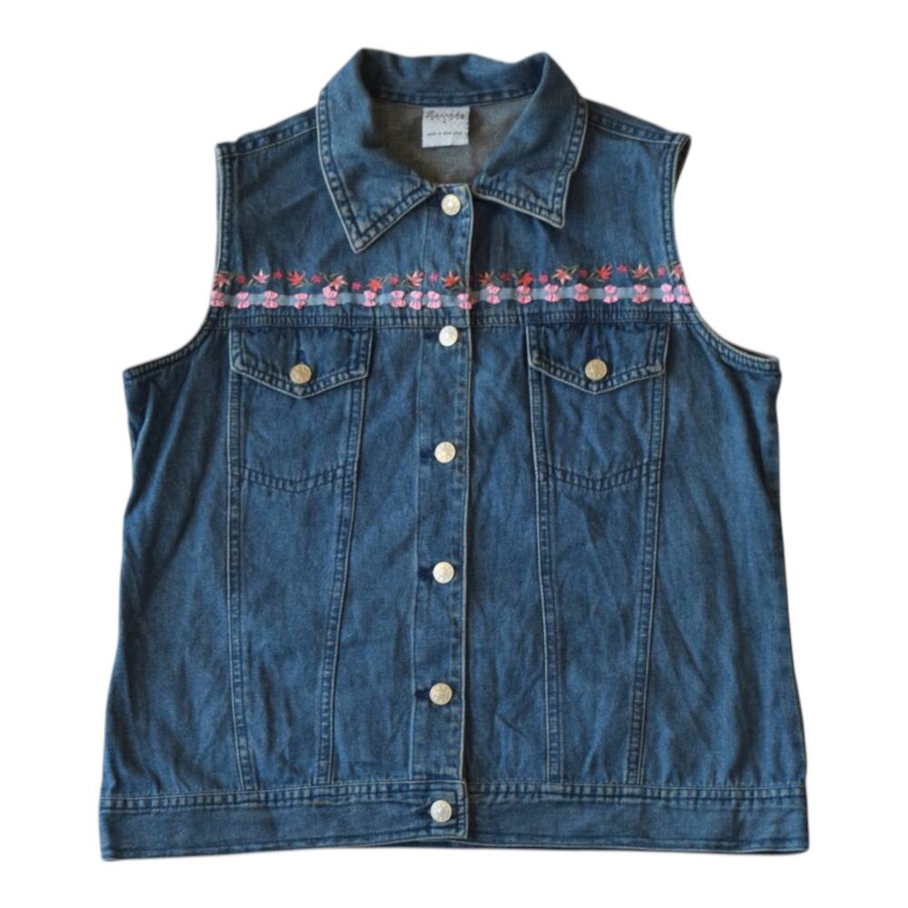 90 Floral Embroidered Denim Vest Size Small